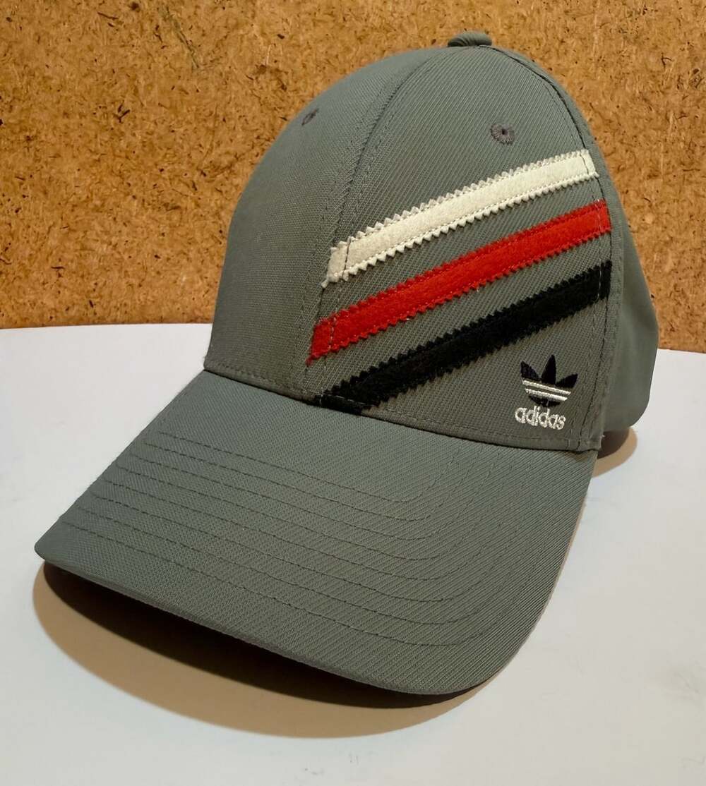Adidas Originals Flexfit Hat L XL Gray Red White Black 3 Stripe Fitted Cap